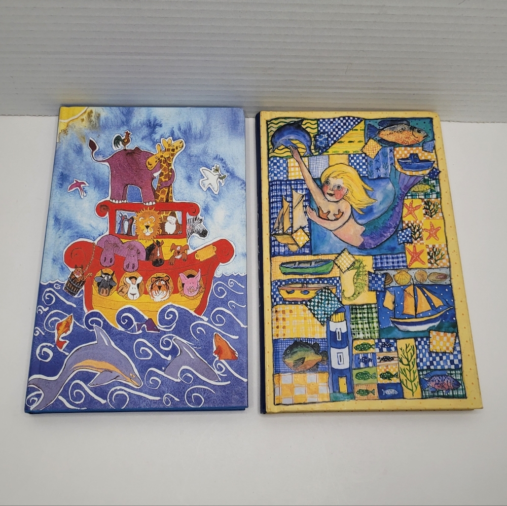 Two Blank Lined Journal Hardcover Notebooks Noahs Ark and Mermaid Designs NEW